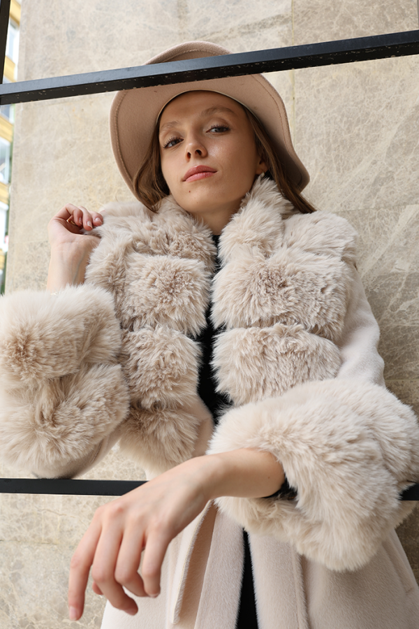 Yaka Kürk Detay Kaban 70029 Taş - 6