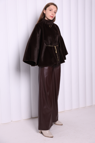 Zincir Kemer Detaylı Panço 70032 Koyu Kahve - Bym Fashion