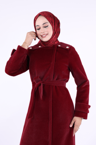 Düğmeli Uzun Kaban 70033 Bordo - 4