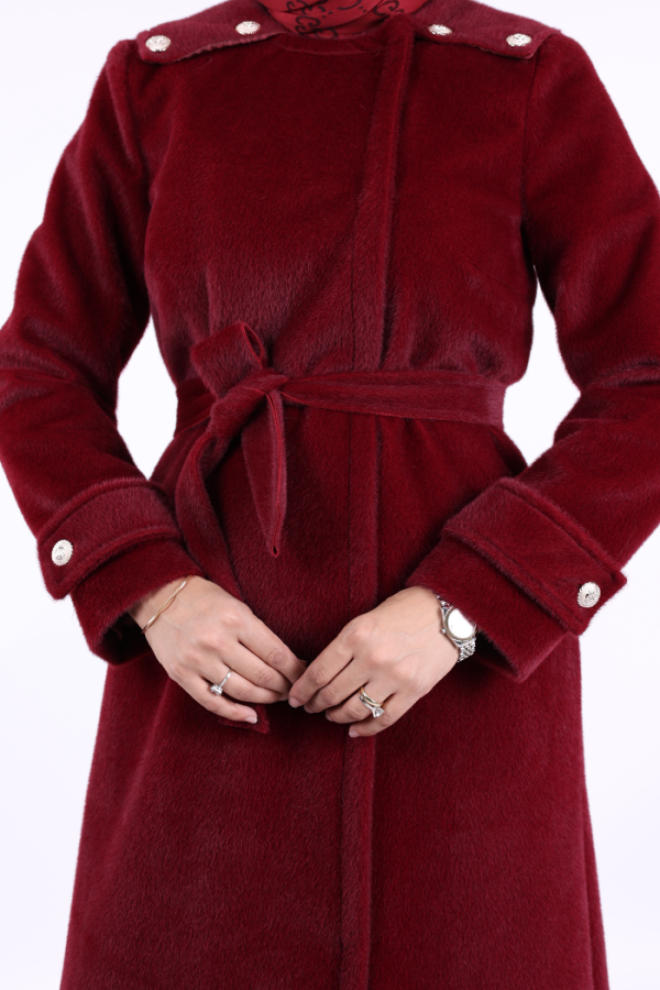 Düğmeli Uzun Kaban 70033 Bordo - 5
