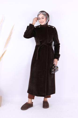 Düğmeli Uzun Kaban 70033 Koyu Kahve - 3
