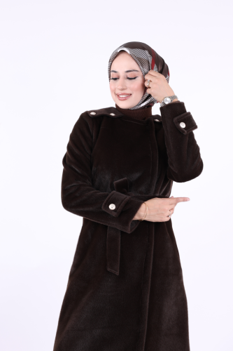 Düğmeli Uzun Kaban 70033 Koyu Kahve - 6