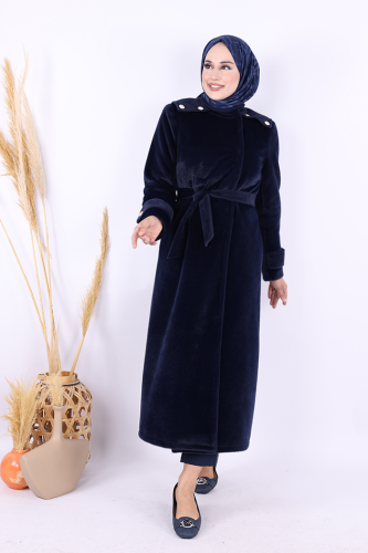 Düğmeli Uzun Kaban 70033 Lacivert 