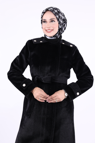 Düğmeli Uzun Kaban 70033 Siyah - 4