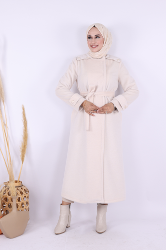 Düğmeli Uzun Kaban 70033 Taş - Bym Fashion