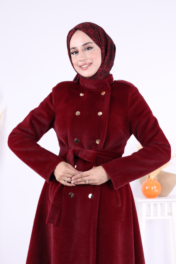 Çıt Çıt Düğme Detay Kaban 70035 Bordo - 4
