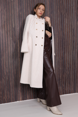 Çıt Çıt Düğme Detay Kaban 70035 Taş - Bym Fashion