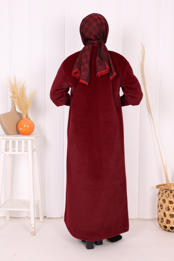Düğme Detaylı Uzun Kaban 70048 Bordo - 4
