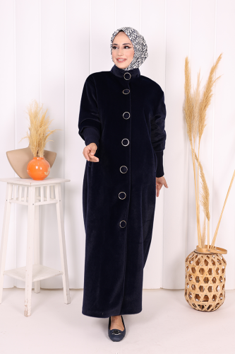 Düğme Detaylı Uzun Kaban 70048 Lacivert - 2