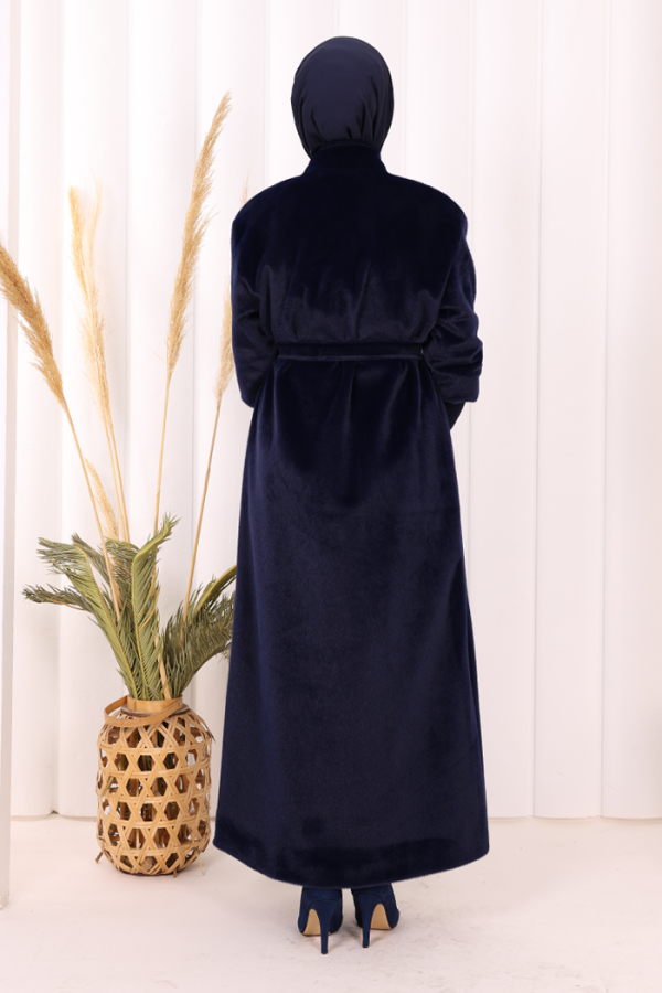 Düğme Detaylı Uzun Kaban 70048 Lacivert - 5