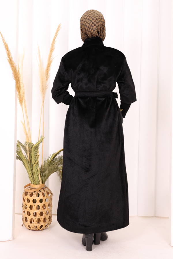 Düğme Detaylı Uzun Kaban 70048 Siyah - 5