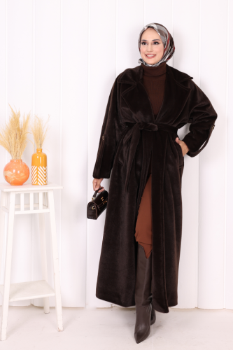 Kuşaklı Kaban 70058 Koyu Kahve - Bym Fashion