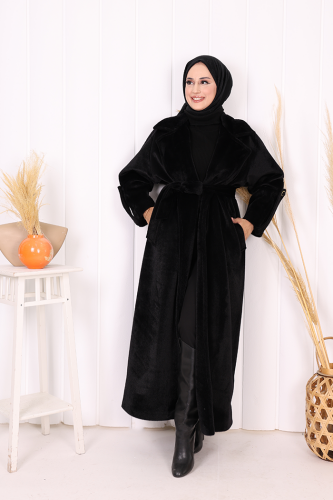 Kuşaklı Kaban 70058 Siyah - Bym Fashion