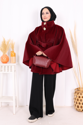 Düğme Detaylı Panço 70060 Bordo - 4