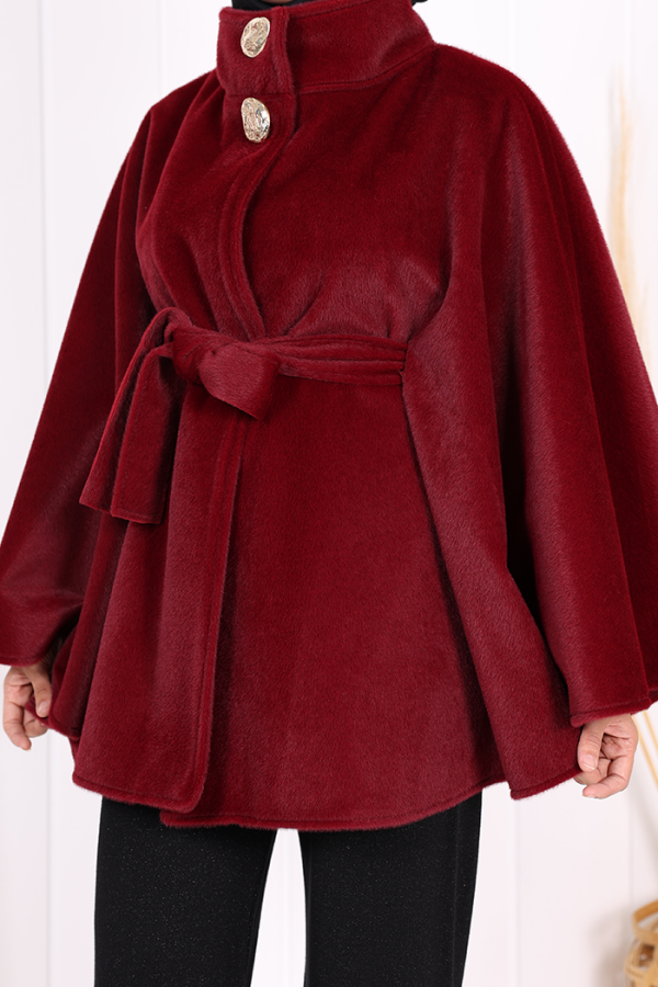 Düğme Detaylı Panço 70060 Bordo - 8