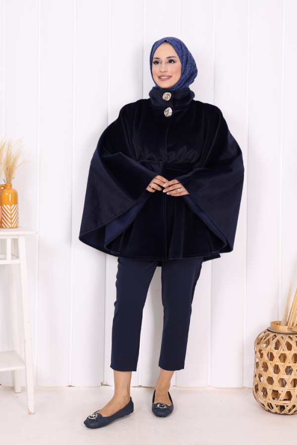 Düğme Detaylı Panço 70060 Lacivert - 2