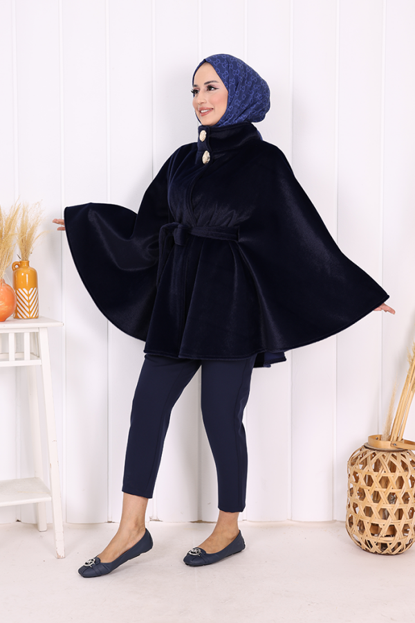 Düğme Detaylı Panço 70060 Lacivert - 4