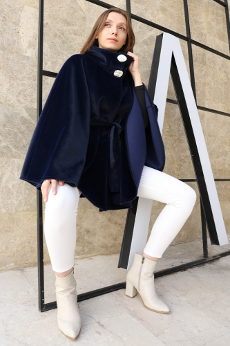 Düğme Detaylı Panço 70060 Lacivert - Bym Fashion