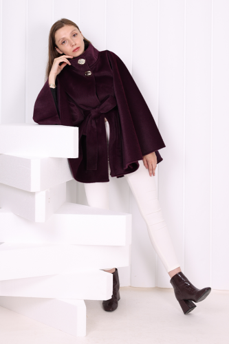 Düğme Detaylı Panço 70060 Mor - Bym Fashion