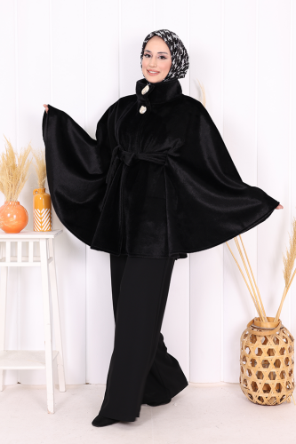 Düğme Detaylı Panço 70060 Siyah - Bym Fashion