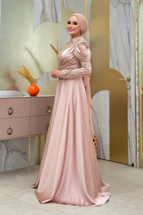 Omuz Detay Taş İşlemeli Ferace 7030 Gold - 3