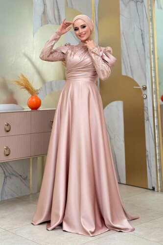 Omuz Detay Taş İşlemeli Ferace 7030 Gold - 4