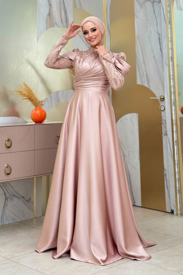 Omuz Detay Taş İşlemeli Ferace 7030 Gold - 4