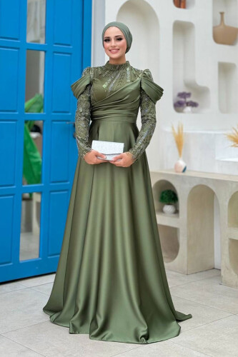 Omuz Detay Taş İşlemeli Ferace 7030 Zümrüt - Bym Fashion