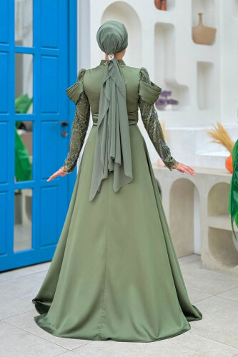 Omuz Detay Taş İşlemeli Ferace 7030 Zümrüt - 2