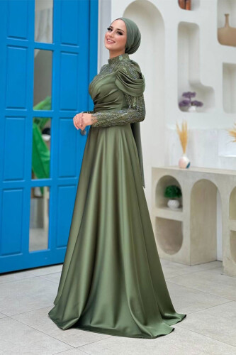 Omuz Detay Taş İşlemeli Ferace 7030 Zümrüt - 3