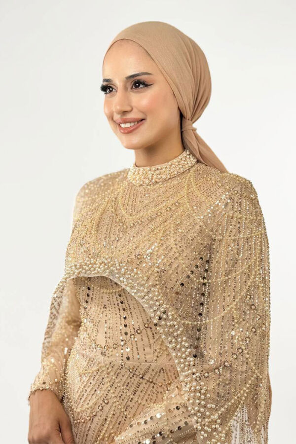 Pelerinli Taşlı Abiye 7095-K Gold - 4