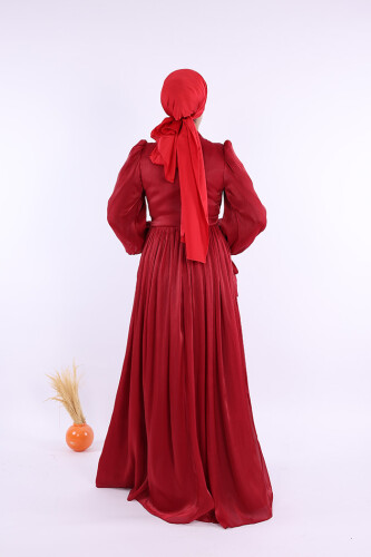 Çiçek Detaylı Valentino Abiye 7139 Bordo - 3