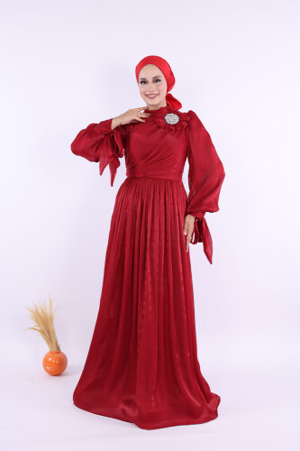 Çiçek Detaylı Valentino Abiye 7139 Bordo - Bym Fashion