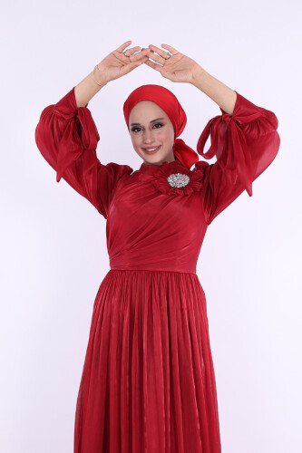 Çiçek Detaylı Valentino Abiye 7139 Bordo - 4