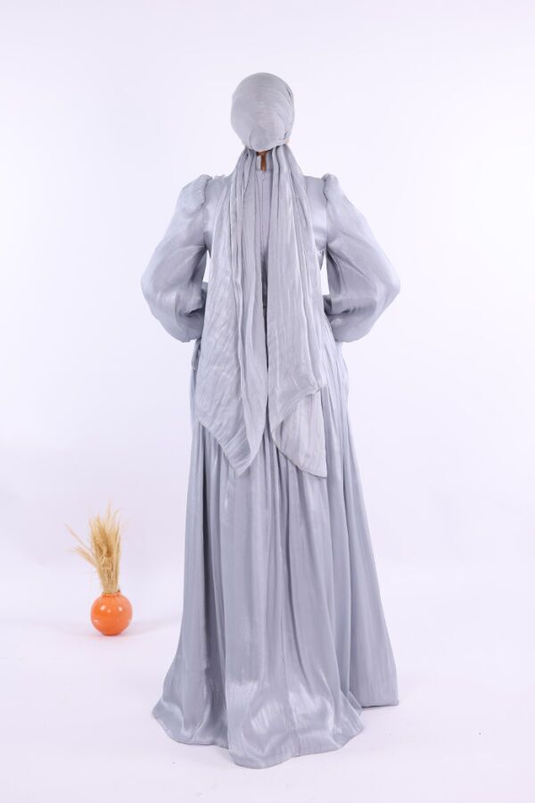 Çiçek Detaylı Valentino Abiye 7139 Gri - 3