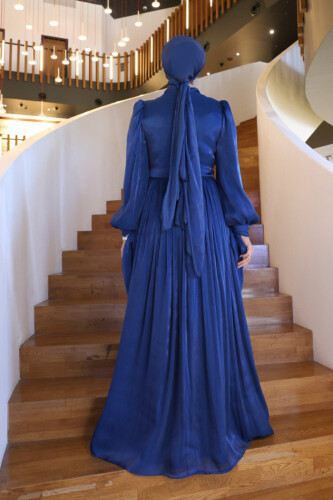 Çiçek Detaylı Valentino Abiye 7139 Lacivert - 3