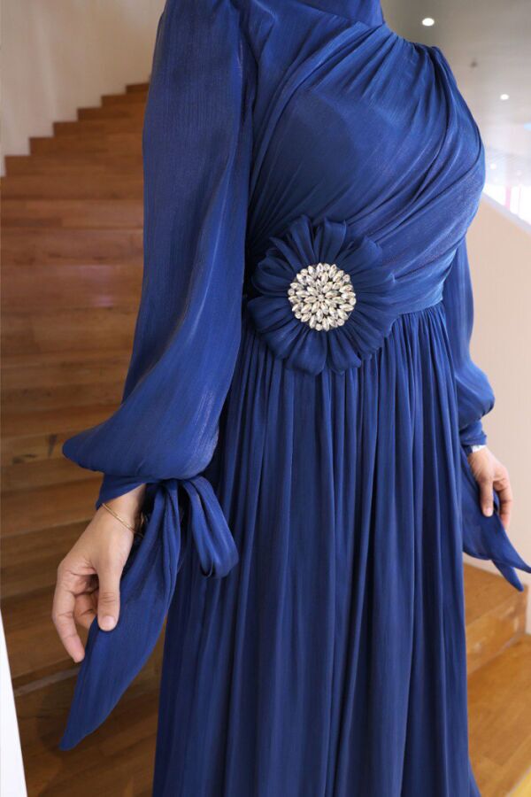 Çiçek Detaylı Valentino Abiye 7139 Lacivert - 4