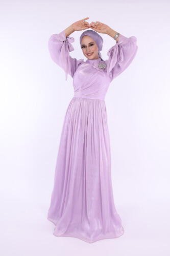 Çiçek Detaylı Valentino Abiye 7139 Lila - Bym Fashion