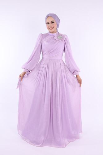 Çiçek Detaylı Valentino Abiye 7139 Lila - 2