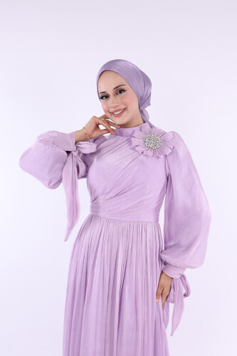 Çiçek Detaylı Valentino Abiye 7139 Lila - 4
