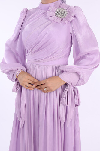 Çiçek Detaylı Valentino Abiye 7139 Lila - 5