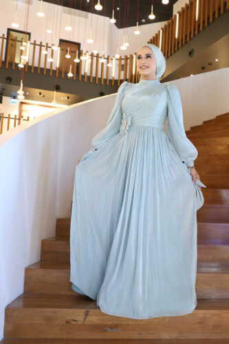 Çiçek Detaylı Valentino Abiye 7139 Mint - 3