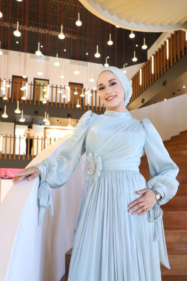 Çiçek Detaylı Valentino Abiye 7139 Mint - 4