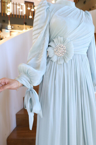 Çiçek Detaylı Valentino Abiye 7139 Mint - 5