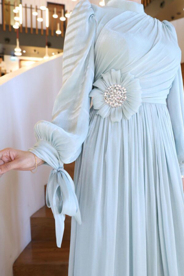 Çiçek Detaylı Valentino Abiye 7139 Mint - 5