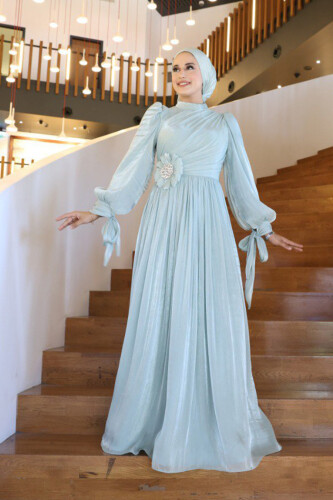 Çiçek Detaylı Valentino Abiye 7139 Mint - Bym Fashion