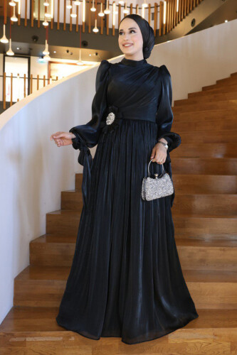 Çiçek Detaylı Valentino Abiye 7139 Siyah - Bym Fashion