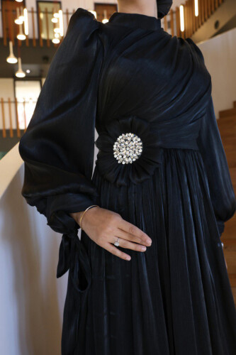 Çiçek Detaylı Valentino Abiye 7139 Siyah - 4