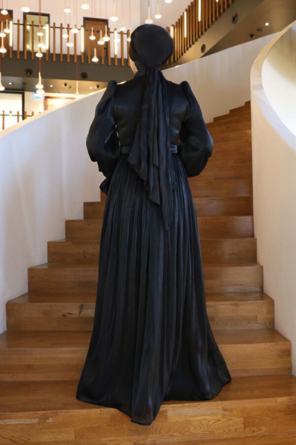 Çiçek Detaylı Valentino Abiye 7139 Siyah - 5