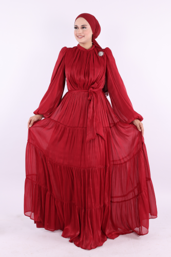 Broş Detaylı Valentino Abiye 7141 Bordo - 2